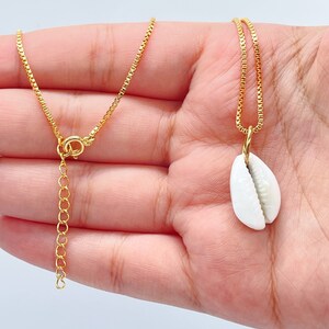 18k Gold Filled Box Chain With White Cowrie Shell Charm Necklace, Protection Pendant,  Supplies