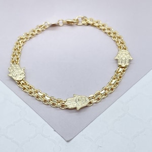 18k Gold Filled Bismarck Chain Bracelet Stamped With Hamza Hand
