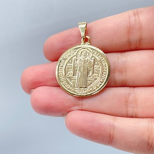18k Gold Filled San Benito Medal Charm: Dainty Saint Benedict Pendant