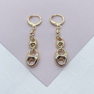 18k Gold Filled Three Mariner Link Dangling Earrings In A Leverback Jewelry  Making Supplies