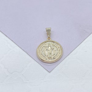 18k Gold Filled St Benedict Pendant: Engraved Catholic Charm