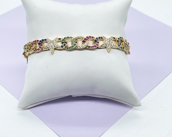 18k Gold Filled XOXO Style With Linked Cubic Zirconia Bracelet