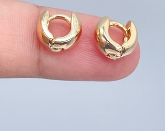 Tiny 18k Gold Filled Small Fat Plain Huggie Clicker Earrings Hypoallergenic 5mm Click Earrings