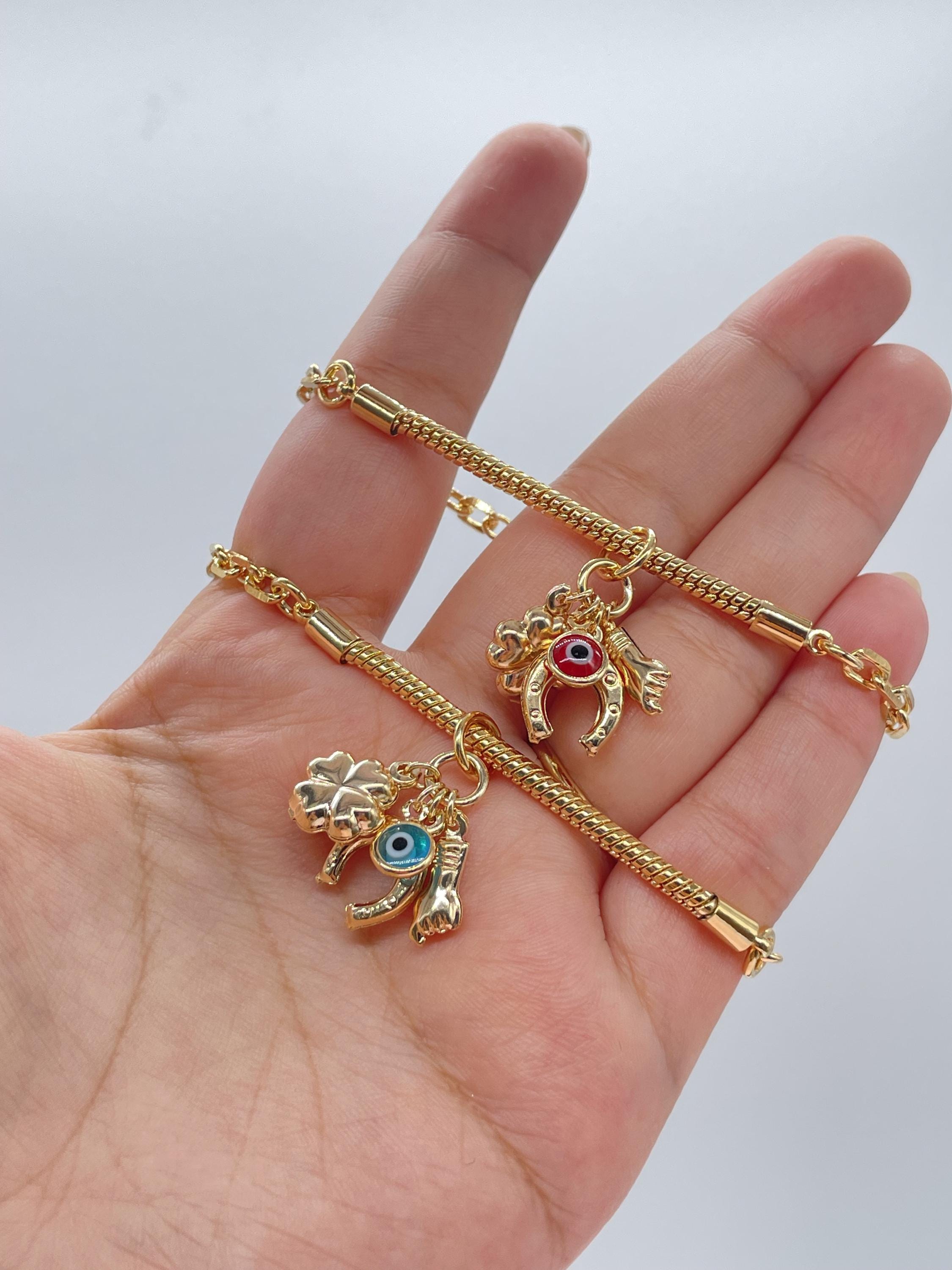 18k Gold Filled Snake and Curb Link Bracelet With Lucky