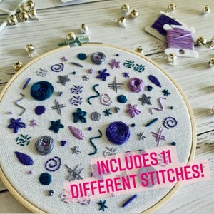 Embroidery Kit - Complete Beginner design. Learn 11 Different Stitches!