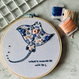Digital Pattern - Manta Ray Embroidery Pattern. PDF instant download with instructions.