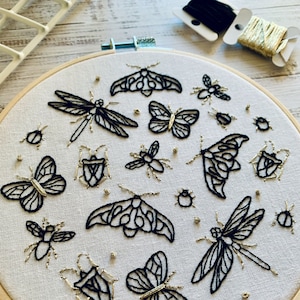 Insect embroidery kit. DIY beginner hoop art craft. Adult mindfulness butterfly and dragonfly sewing gift image 9