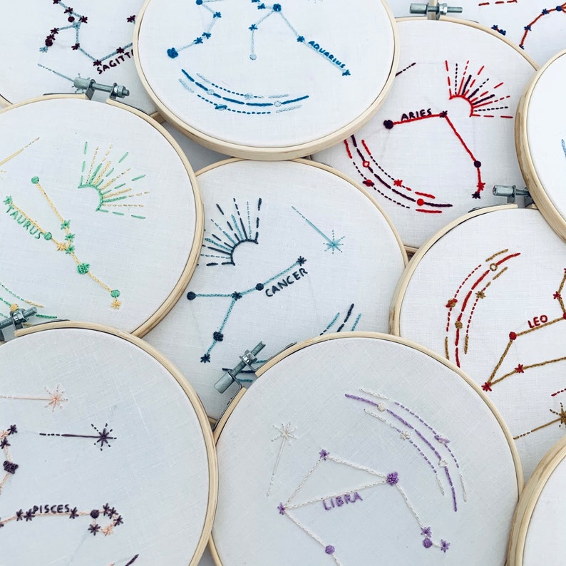 Hobby Taurus Embroidery Kit DIY Hoop Art Sewing Gift Modern Sewing Kit Mindfulness Stress Relief Zodiac Constellation Needlecraft Kit