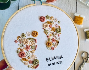 Personalised Baby Feet Embroidery Pattern PDF – Custom Name & Birth Date Nursery Keepsake