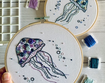 Jellyfish Embroidery Pattern PDF – Ocean Sea Life Hoop Art