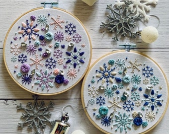 Digital download. Winter snowflake embroidery hoop art PDF pattern with instructions