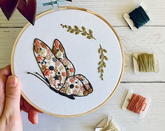 Butterfly Embroidery Kit - Unique Wildlife Hoop Art Craft. Relaxing Gift or Project for Mindfulness and Creativity