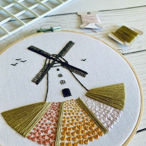 Dutch Windmill Embroidery Kit – Tulip Field DIY Hand Embroidery Craft