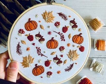 Woodland and Pumpkin Embroidery Kit – Autumn DIY Hand Embroidery Craft for Adults