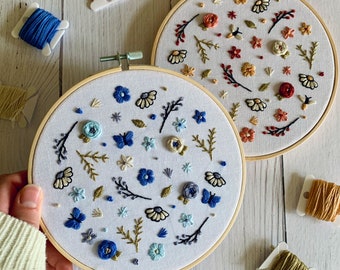 Flower Power Embroidery Kit - Nature Inspired DIY Hoop Art Craft For Beginners. Explore Mindfulness With This Dainty Floral Project