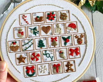 Christmas Advent Calendar Embroidery Pattern PDF –  Beginner DIY Hand Embroidery Craft.