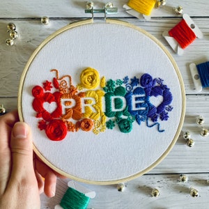 Pride embroidery kit. DIY beginner hoop art craft decor. Choose your colours! Adult stress relief mindful LGBTQ gift