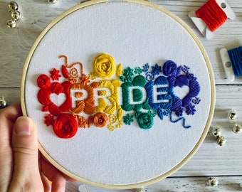 Pride embroidery kit. DIY beginner hoop art craft decor. Choose your colours! Adult stress relief mindful LGBTQ gift