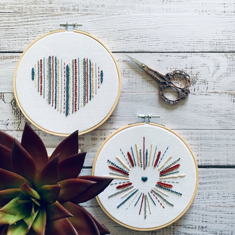 2-Design Love Heart Digital Embroidery Pattern and Instruction Booklet Stress Relief Beginner Hand Embroidery Project Love Heart Hoop Art