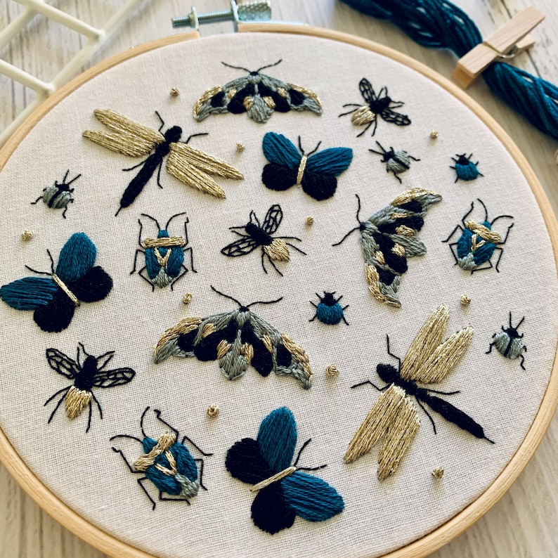 Insect Embroidery Kit DIY Hoop Art for Beginners With Metallic Thread. Relaxing and Whimsical Craft Gift with Butterfly & Dragonfly Motifs image 10