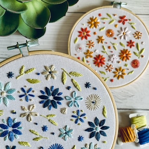Spring Florals Embroidery Kit – DIY Hand Embroidery Craft for Beginners, Colour Options