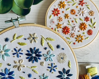 Full embroidery kit. Spring floral DIY beginner hoop art craft. Choose your colours! Adult anxiety/stress relief summer flowers gift