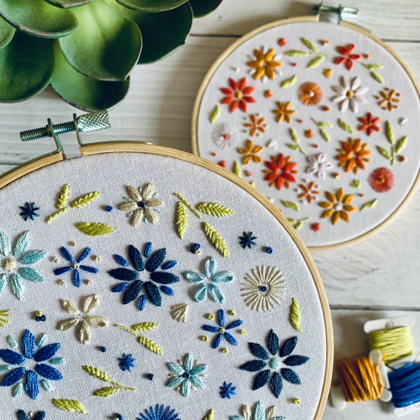 Spring floral embroidery kit. DIY beginner hoop art craft. Choose your colours! Adult mindful stress relief summer flower gift