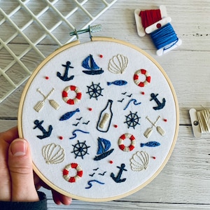 Nautical Embroidery Kit – Seaside DIY Hand Embroidery Craft for Beginners