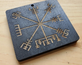 Vegvísir Mini-Sign 2.5"x2.25" Wood Plastic-Free Stave Magic Rune Viking Icelandic Norse Pagan
