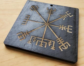 Vegvísir Sign 3.75"x3.75" Wood Plastic-Free Stave Magic Rune Viking Icelandic Norse Pagan