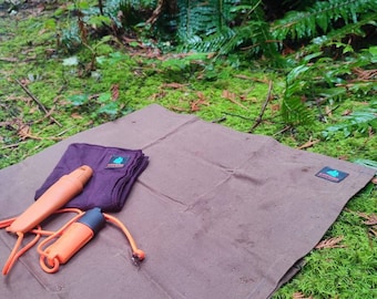 Bushcraft waxed canvas Forest Utility Mat, Canvas sit mat, Picnic bushcraft camping mat.