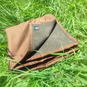 Bushcraft Wool & Waxed Canvas backed Upcycled Military Wool Blanket Outdoors Blanket.