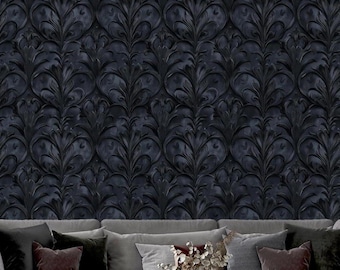 Peel and Stick Gothic Wallpaper Black Medieval Castlecore Filigree Removable Renter Friendly Wallpaper Goth Dark Moody Witchy Office for Her