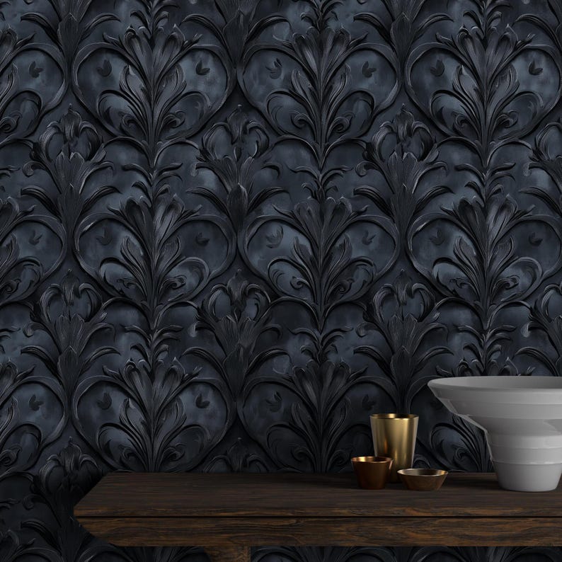 Peel and Stick Gothic Wallpaper Black Medieval Castlecore Filigree ...