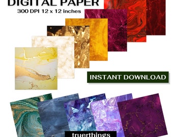 Crystal Printable Paper Textures Colorful Gemstone Marbled Digital Paper Backgrounds Rainbow Paper Bundle Junk Journal Textures Scrapbook