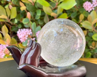 Clear Quartz Crystal Ball with Hand Stand, Fortune Telling, Home Decor