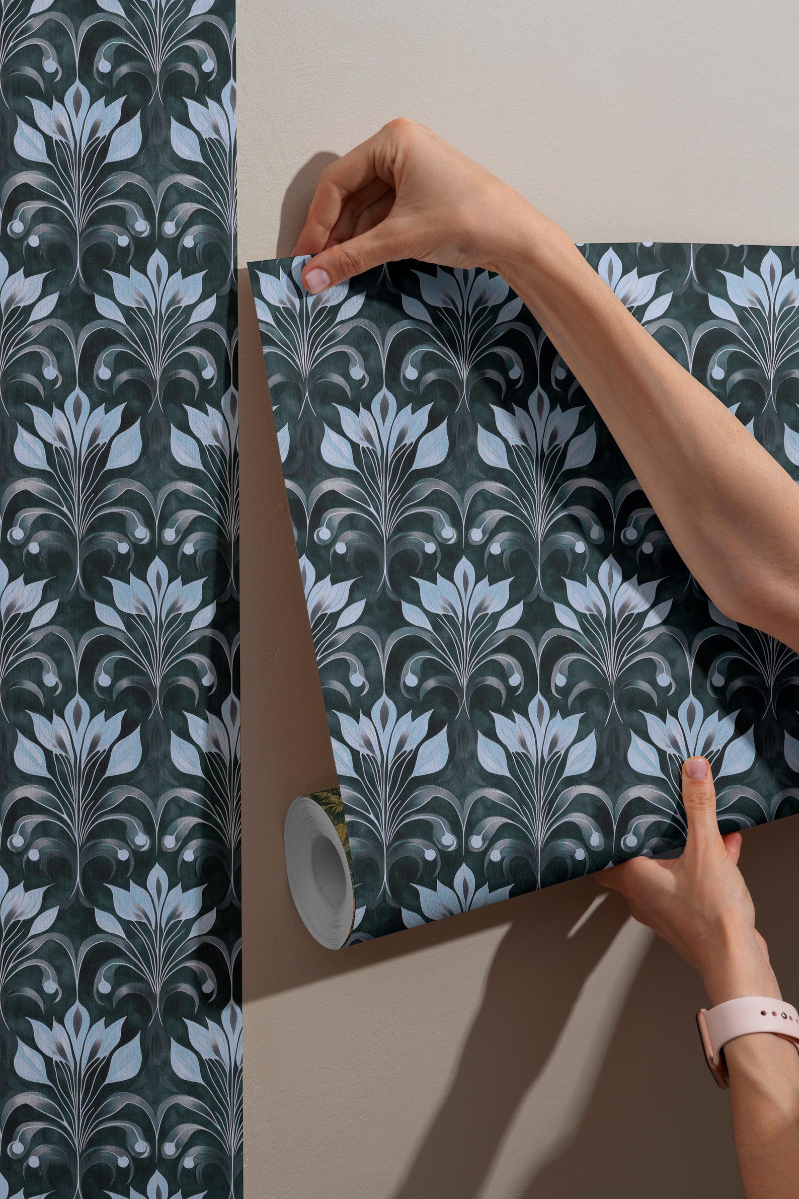 Vintage Blue Damask Wallpaper Peel and Stick Removable Wall Mural ...