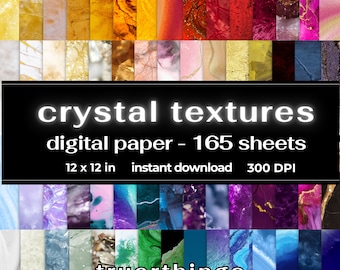 Crystal Printable Paper Textures, Colorful Gemstone Marbled Digital Paper Backgrounds, Rainbow Paper Bundle Junk Journal Textures Scrapbook