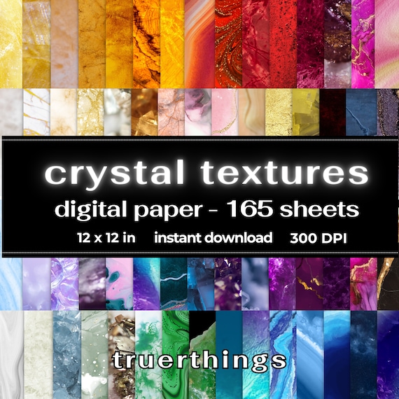 Crystal Printable Paper Textures, Colorful Gemstone Marbled Digital Paper Backgrounds, Rainbow Paper Bundle Junk Journal Textures Scrapbook