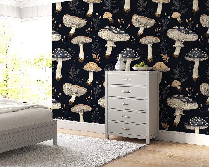Mushroom Wallpaper Peel and Stick Baby Boys Room Blue Nursery Wall Art ...