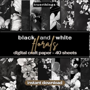 Zwart-wit bloemen digitaal papier bundel houtskool bloem kunst briefpapier achtergronden afdrukbaar papier downloaden commercieel gebruik kunst orchidee