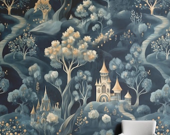 Playroom Wallpaper Castle Fairytale Scene Mural Landscape Wall Covering Castlecore Childrens Room Kid Decor Nursery Mural Magical Wall Mural