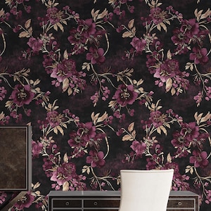 Burgundy Wallpaper Moody Decor for Bedroom Romantic Wall Covering Victorian Dark Academia Aesthetic Castlecore Removable Wallpaper Red Gold