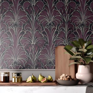 Moody Art Deco Purple Wallpaper Plum Vintage Hued Luxury Metallic Glam Room Idea for Closet Decor Vintage Roaring 20s Dressing Room Witchy