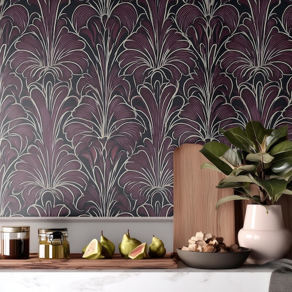 Moody Wallpaper Art Deco Vintage Hued Luxury Metallic Glam Room Idea for Closet Decor Vintage Roaring 20s Dressing Room Witchy Floral Wall