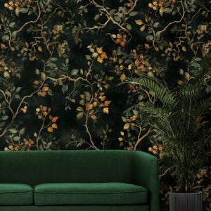 Fantasy Forest Branch Wallpaper Leafy Forestcore Fall Leaves Witchy Art Decor Removable Wallpaper Tree Lush Green Nature Print Reading Nook