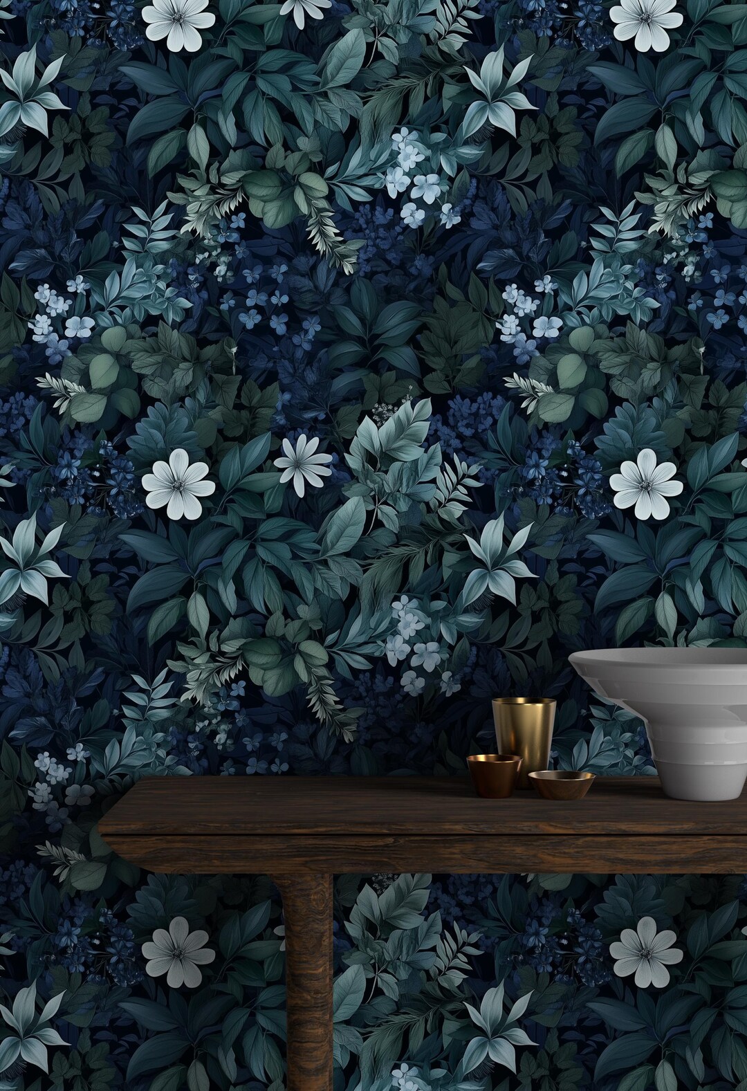 Floral Peel & Stick Wallpaper Dainty Botanical Blue Wall Covering for ...