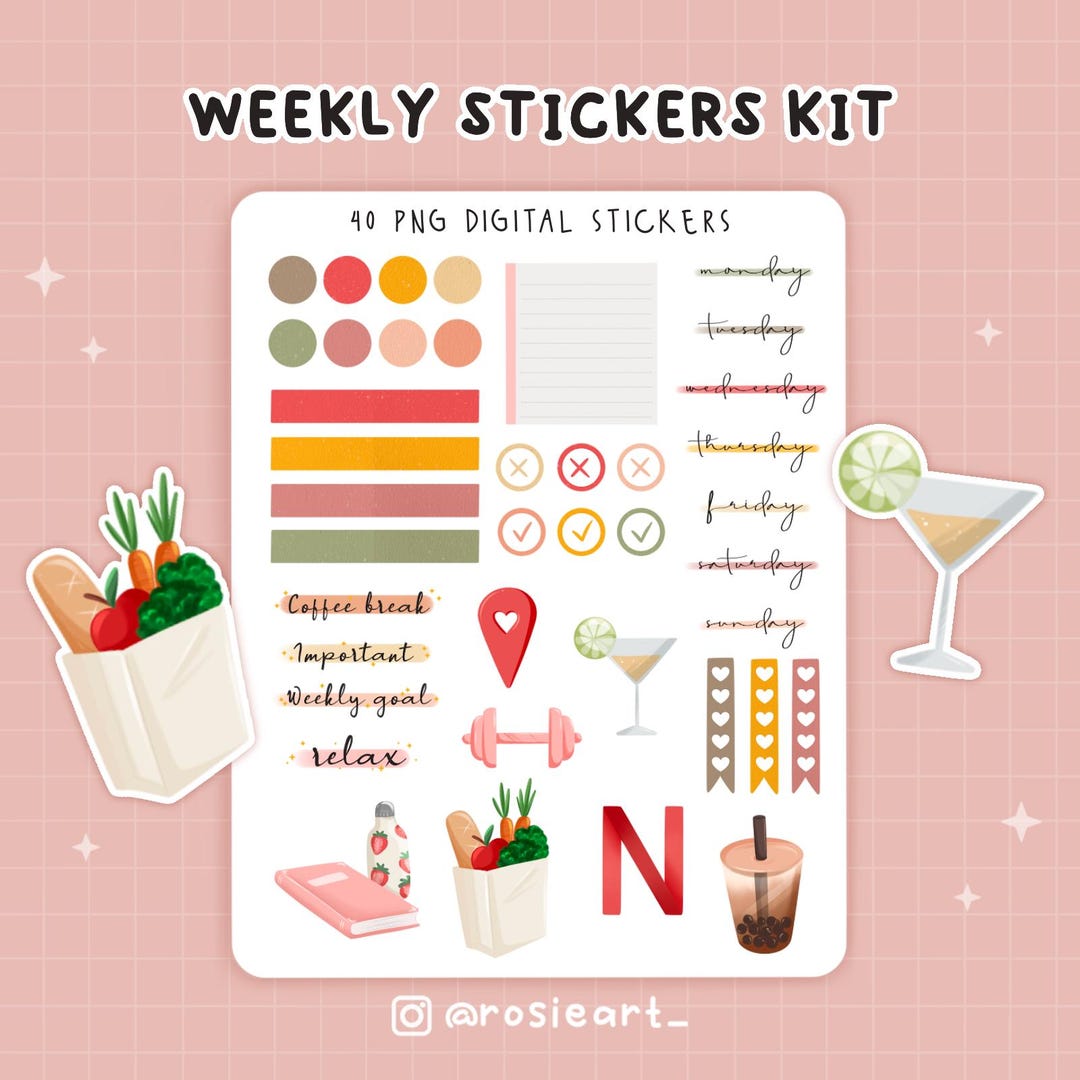 WEEKLY DIGITAL STICKERS Stickers Set for Digital Planner, Clip Art ...