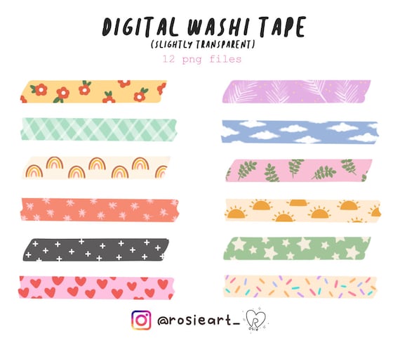 DIGITAL WASHI TAPE Aesthetic Colorful Washi Tape Goodnotes, Notability,  Onenote Clipart, Summer Washi Tape for Digital Planner 