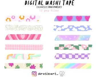 Y2K DIGITAL WASHI Tape | Retro Stickers | Retro Clip Art for GoodNotes, Notability, OneNote Clipart,Aesthetic Washi Tape For Digital Planner